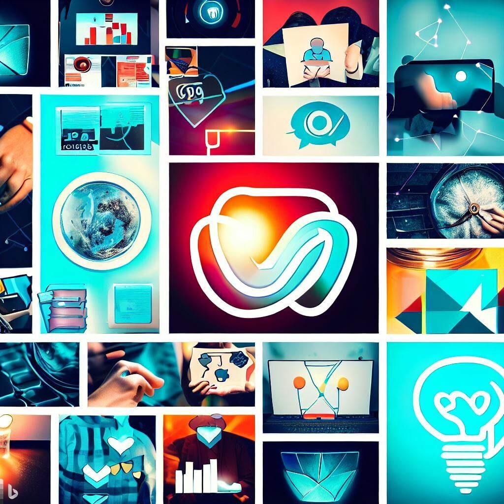 A collage of images related to social media marketing